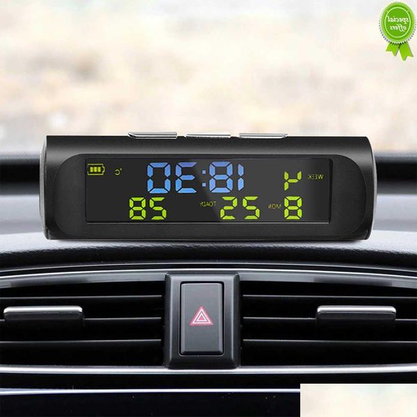 Auto Altra Elettronica per auto Nuovo orologio digitale di ricarica solare con display LCD per data e ora per la decorazione di parti personali esterne Dhsfv