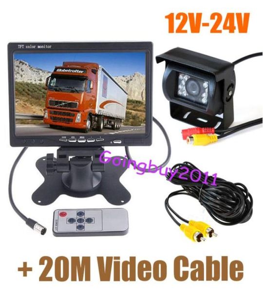 12v24v 18 led ir led invertendo câmera de backup kit visão traseira do carro 7quot monitor lcd para caminhão ônibus com 20m vídeo cable9527297