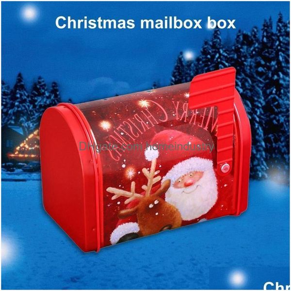 Envoltório de presente Caixa de correio de Natal Doces Armazenamento Caixa de Flandres Adorável Xmas Metal Crianças Caso Árvore Pendurada Ornamentos Navidad Decoração de Casa Dro Dhb6m