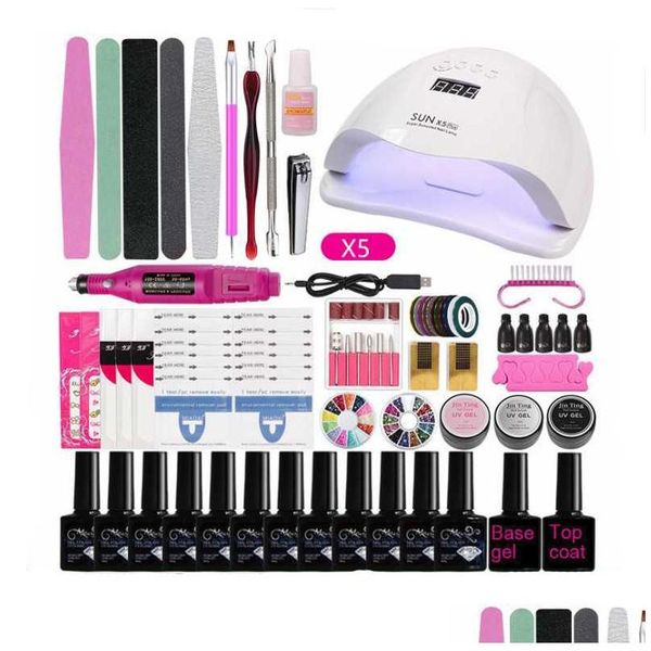 Kits de arte de unhas Conjunto de manicure para kit de unhas com lâmpada LED de 24W / 36W de unhas elétricas Broca Gel Polonês Arte Entrega Saúde Beleza Prego Dhwcw