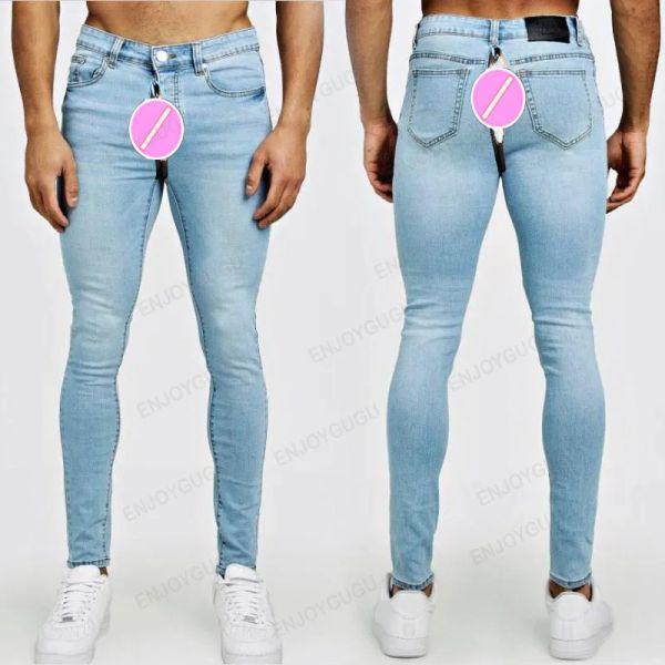 Calças invisíveis jeans de sexo de virilha aberta