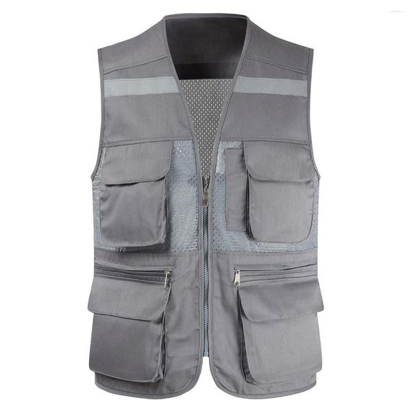 Gilet da uomo Gilet classico multitasche da esterno Pograph con strisce riflettenti Abiti da lavoro ad alta visibilità