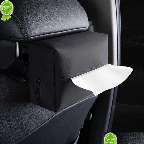 Organizador de carro Novo carro caixa de tecido titular nappa couro console central braço guardanapo sun viseira backseat caso com correção gota entrega aut dhp87