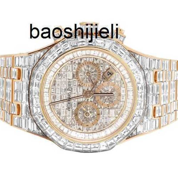 Herrenuhr AudemsPiguts APs Factory Automatikwerk Hochwertige Abbey Royal Oak 18 Karat Roségold Chrono Rechteckige Diamantuhr 78,75 CT