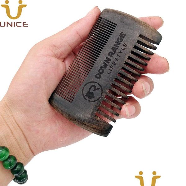Saç Fırçaları MOQ 50 PCS Premium Özelleştirilmiş Logo Saç / Sakal tarak Siyah Ahşap Erkekler İnce Dişler Kaba Abanoz Kara Ağaç Damla Teslimat Saç Dhpg2