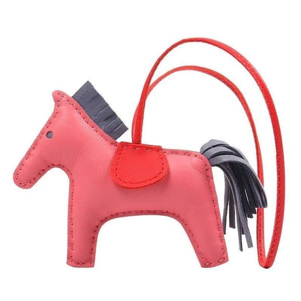 Correntes de couro real colorido mini cavalo com borla pônei chaveiro para mulheres charme saco titular pingente carro ornamento chaveiros 2021232v