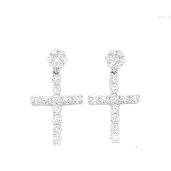 Мужские серьги-гвоздики с висячими крестами и бриллиантами весом 1,25 карата из 14-каратного розового белого желтого золота для мужчин
