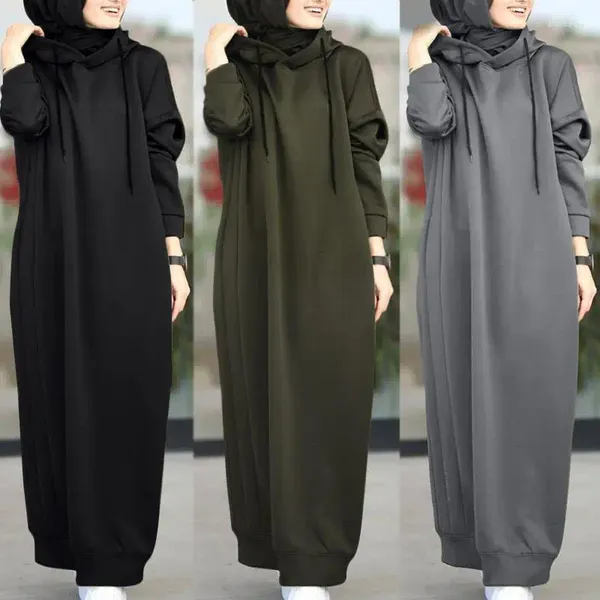 Roupas étnicas 2024 Capuz de punho corda muçulmana hijab abaya solto manga longa abayas mulheres dubai kaftan turkish modesty tobe jilbab