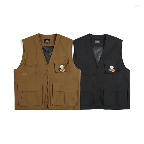 Coletes masculinos japonês vintage ao ar livre workwear colete jaqueta com decote em v casaco casual homens e mulheres soltas moda casal