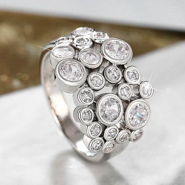 Обручальные кольца Huitan Модные женские полные с круглым фианитом серебряного цвета, высококачественные кольца, аксессуары, современные украшения 2024