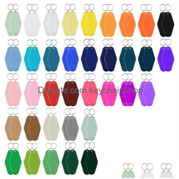 Chaveiros Lanyards Chaveiros 72 Pcs Motel Keychain Blanks El Retro Vintage Plástico Lage Tags Rhombus Natal Chave Etiquetas Drop Deli Dhi5A