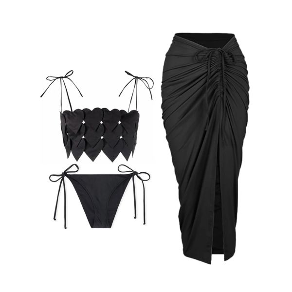 Moda de banho moda cor sólida pêssego coração design biquíni terno corda cinta tubo design superior maiô sem costas oco sexy beachwear 2022