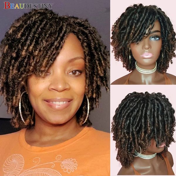 Perucas trançadas para mulheres peruca sintética ombre trançado dreadlock peruca preto marrom vermelho africano faux locs crochê torção cabelo curto perucas 240226