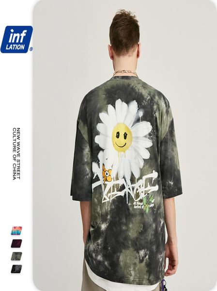 INFLATION Männer T-shirt ln Tie Dye Gewaschen Sommer Hip Hop Daisy Blume Druck Männer Tees Mode Oneck Tie Dye Männer t-shirt 1105S20 13198316