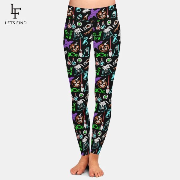 Leggings LETSFIND Leggings da donna a vita alta 3D Zucche di Halloween Bottiglie di veleno Dita Ragni Caramelle Stampa Pantaloni fitness