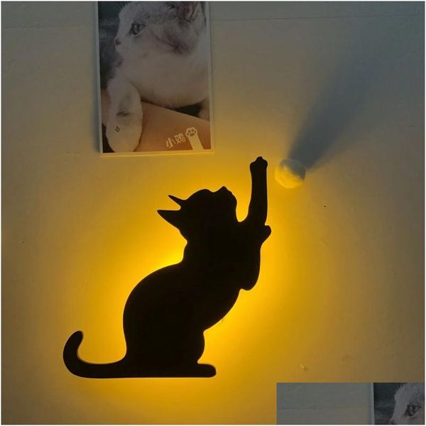 Lampade da parete Lampada da parete per gatti Mini Cartoon Animal Dog Silhouette Led Decorazioni per la camera da letto per bambini Sensore Voiceaddlight Luci notturne di emergenza Drop De Dhv1V