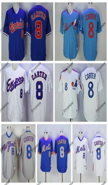 Мужские винтажные бейсбольные майки Montreal Expos Gary Carter 1984 года, дешевые белые синие 8 мужские сшитые рубашки Gary Carter MXXL7850050