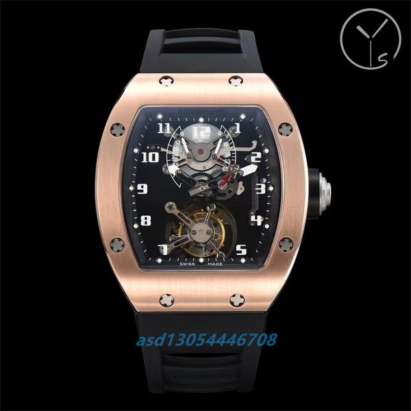 Orologio da uomo YS Factory 2024 RM001 Vero tourbillon Movimento meccanico Aggiornamento Cinturino in gomma letterale a doppio strato in vetro temperato