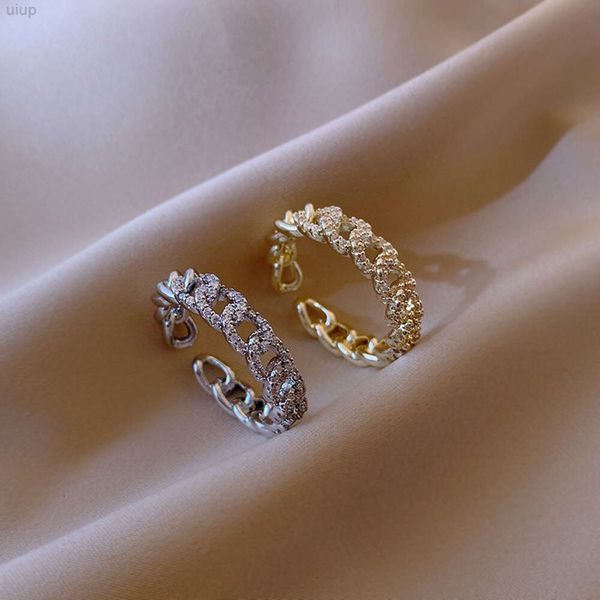 Offener Fingerring mit echtem 18-karätigem Gold überzogener Strasssteinkette, verstellbarer Pavé-Volldiamant-Zirkonia-Ring für Damen