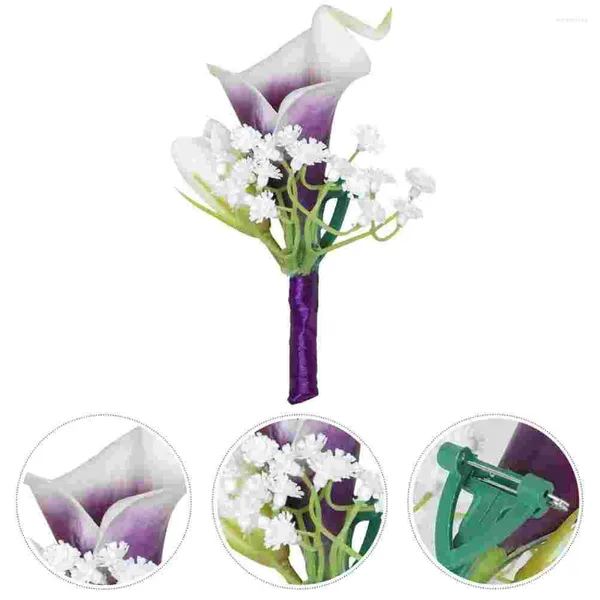 Flores decorativas decoração corsage simulado flor noiva broche casamento artificial pográfico prop roxo para decoração banquete