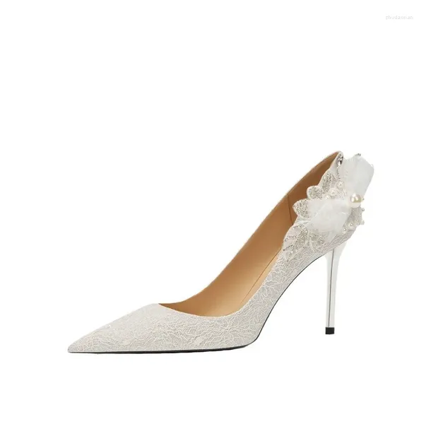 Модельные туфли, размер 34–39, кристально-белые кружевные свадебные женские туфли-лодочки для подружки невесты с цветочным принтом на высоком каблуке 8 см
