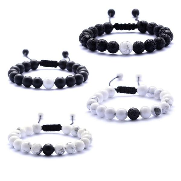 Catena Pietra Naturale Bianco Turchese Lava Howlite Bracciale con perline 8Mm Braccialetti regolabili a mano smerigliati Donna Uomo Gioielli moda Goccia Dhf5M