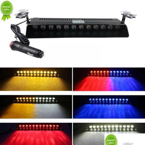 Outras luzes de sinal Novo 12 LED Car Dash Emergência Strobe Flash Light Bar Polices Lâmpada Luzes Red Grill Azul Aviso Avisar O3C3 Drop Del Dhi7C