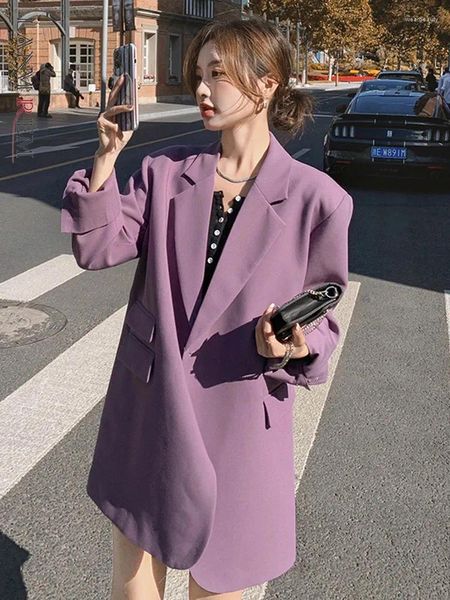 Ternos femininos lanmrem estilo coreano roxo blazer feminino gola entalhada único botão solto casaco moda 2024 primavera roupas 24904