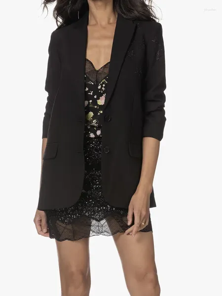 Ternos femininos 2024 primavera feminino único breasted blazer estrelas strass manga longa entalhado cor sólida fino terno casacos para senhora do escritório