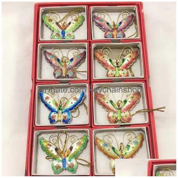 Anahtarlıklar Landards Anahtarlıklar Toptan 8pcs Cloisonne Emaye Mtikolor Kelebek Noel Dekorasyonu Çin tarzı karakteristik D DHVAC