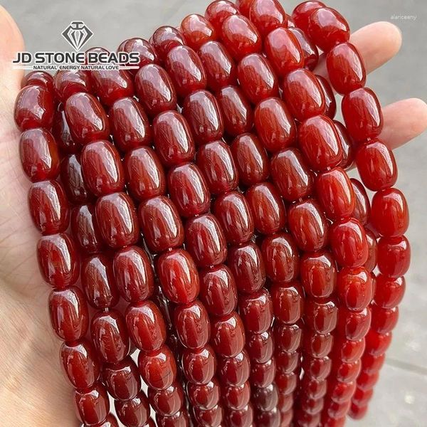 Pietre preziose sciolte Pietra naturale Agata rosso scuro Perline a forma di barile 10 14mm Perline lisce per gioielli fai da te Componenti per la creazione di accessori per braccialetti