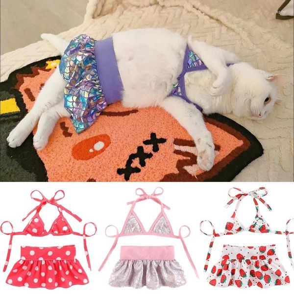 Costumi per gatti Sexy Bikini per cani Estate Vestiti per animali domestici Reggiseno Gonna corta Set per cani di piccola taglia Gatti Abbigliamento da esterno Pantaloni da spiaggia Costume da bagno