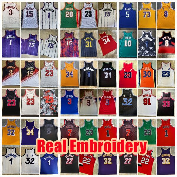 Maglie da basket retrò cucite autentiche # 24 # 8 Jersey 3 Allen Derrick Iverson Rose Tracy Penny McGrady Toni Hardaway Kukoc Scottie Vince Anthony Carter Jokic