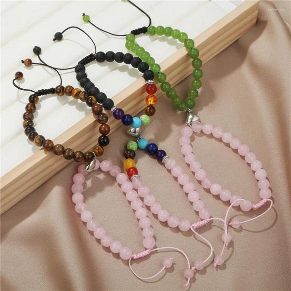 Charme Pulseiras Natural Stone Beads Pulseira Define 2 PCS Para Amantes Casais Distância Coração Ímã Casal Amizade Presente