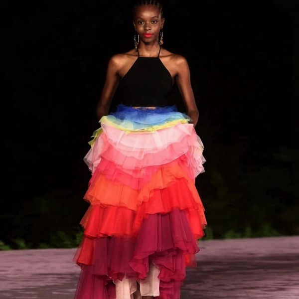 Gonna Abito da ballo in tulle arcobaleno Gonna da festa in chiffon a strati Aline Abiti lunghi da donna con volant Gonne colorate ed eleganti per eventi Ever Pretty