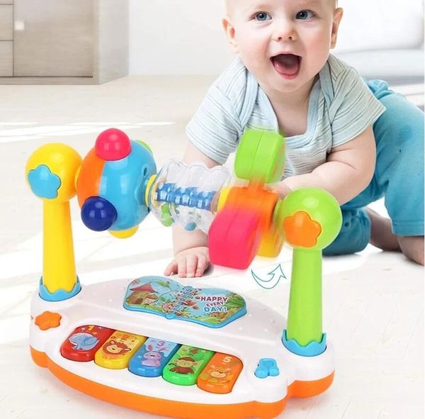 Baby-Klavierspielzeug für Kinder, rotierende Musik-Klaviertastatur mit Lichtklang, Musikspielzeug für Kleinkinder, frühpädagogisches Musikspielzeug