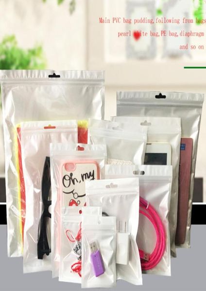 Pérola branco plástico zip lock poli opp pacote saco claro resealable mylar zíper pacotes bolsa para caso do telefone móvel cabo accesso2103084