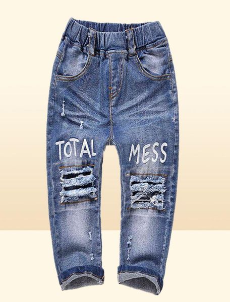 04t bebê jeans infantil algodão elástico calças jeans crianças rasgado buracos roupas bebe 1 2 3 2202091845124