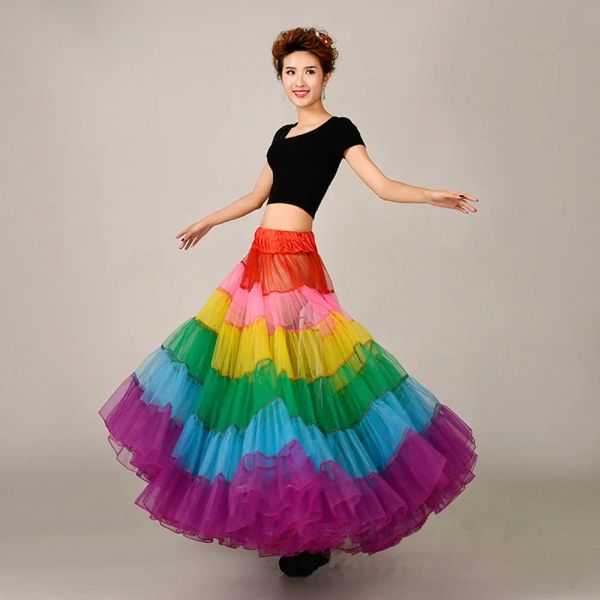 gonna Estate Donna Multicolor Sottile Gonna lunga Tutu Patchwork Pieghettato Grande Swing Abito da ballo Dancewear Performance Abito da sposa