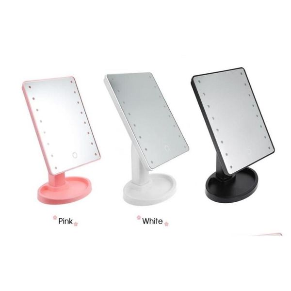 Kompaktspiegel, 360-Grad-Drehung, Touch-Screen-Make-up-Spiegel mit 16/22 LED-Leuchten, professioneller Schminktisch, Desktop-Make-up, Drop Deli Dhtui