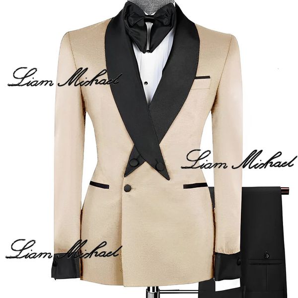 Abito da uomo beige Giacca da 2 pezzi Pantaloni Smoking da sposo da sposa Elegante colore personalizzato XS-5XL Blazer maschile 240304