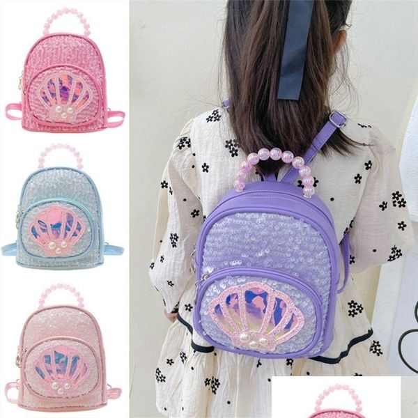 Rucksäcke Baby Mädchen Rucksack Garten Kinder Freizeit Niedlich Shop Reisen Cartoon Pailletten Shell Prinzessin Aufbewahrungstasche 230710 Drop Deliver Dh3Pv