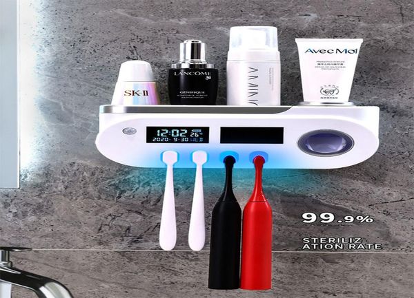 Suporte de escova de dentes UV inteligente portátil universal para secagem de ar limpador de escova de dentes UVC cronometrado dispensador de espremedor de pasta de dente para F6906568