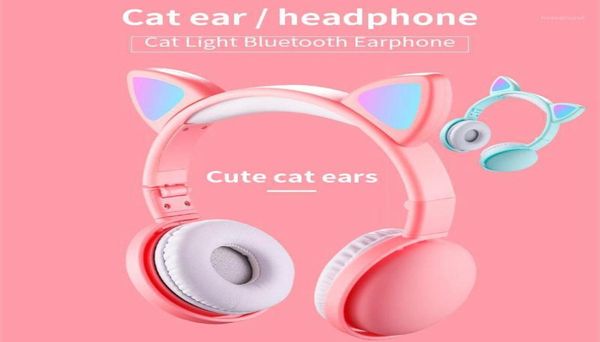 Bonito led gato orelha com cancelamento de ruído fones de ouvido bluetooth 50 dobrável gamer música fone com microfones para crianças menina presentes14433290