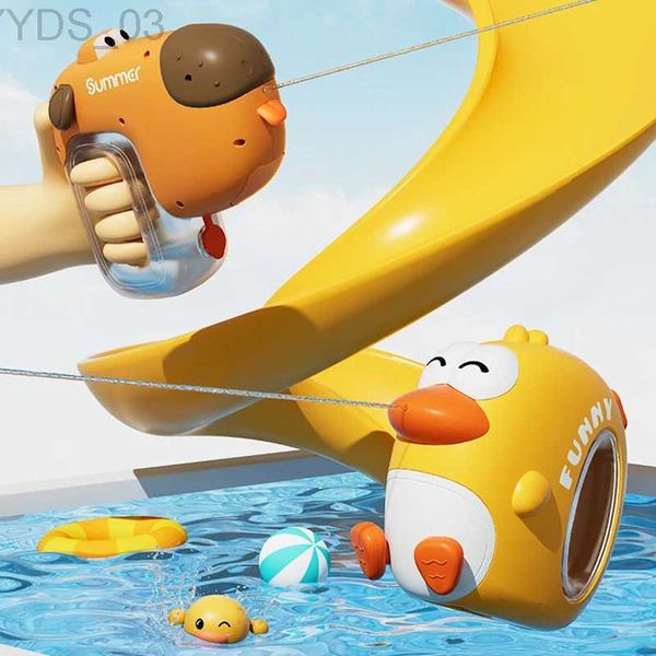 Gun Toys Nette Ente Elektrische Wasserpistole Automatische Große Kapazität Hochdruck Wassersprüher Sommer Kinder Outdoor Strand Spielen Wasserspielzeug YQ240307