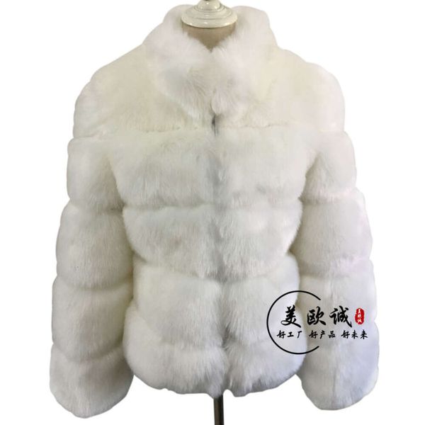 Haining Giacca in finta pelliccia di volpe con maniche lunghe e cintura corta a girocollo, cardigan versione coreana, oversize da donna 485512