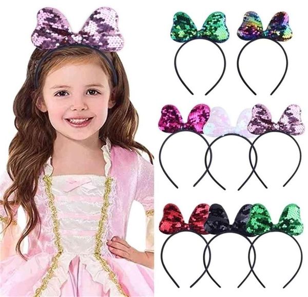 Mode Pailletten Reine Farbe Baby Mädchen Bogen Haarnadeln Glitter Bowknot Haar Hoops Haarband Haar Zubehör Stirnband Haar Wraps gG32H3W4302301