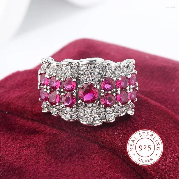 Cluster Ringe Schöner rosa Zirkon 925 Ring für Frauen Hochwertiger farbiger Schmuck Hochzeit Verlobung