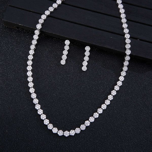 Conjunto de joias de zircão para casamento feminino personalizado Wxsnow Caixa de presente com colar circular