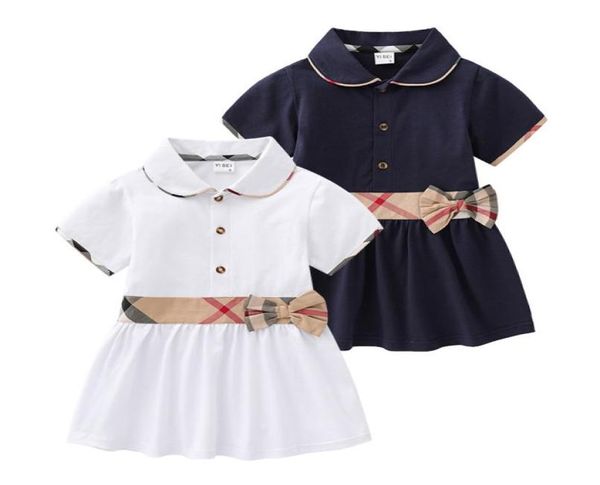 Sommer Baby Mädchen KleidMit Bowknot Baumwolle Kinder TurnDown Kragen Kurzarm Kleid Nettes Mädchen Plaid Rock Kinder Kleidung Alter 165503147